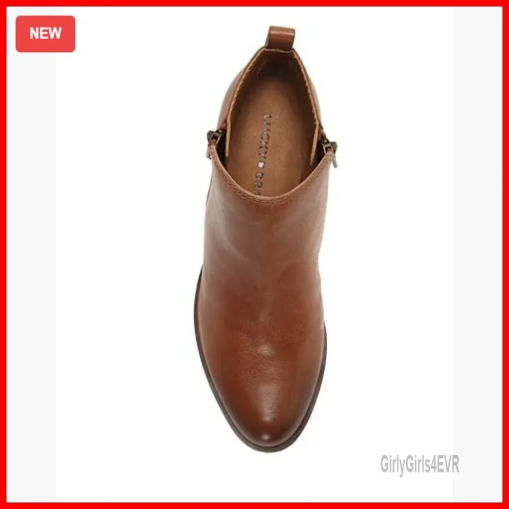 Leather Ankle Booties with Block Heel, Dual Zippers, Round Toe